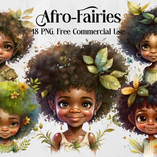Afro Fairy clipart, elf clip art, png. Digital watercolor. Free commercial use. Summer, pixie, leprechaun, magic, african pixy. Fairyland.