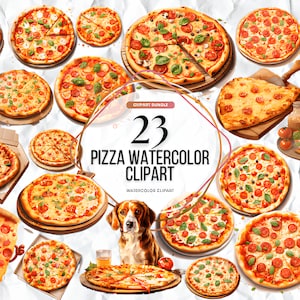 Watercolor Pizza ClipArt | Pizza Clipart | Watercolor Pizza PNG | Food Clipart | Pepperoni Pizza | Kawaii Clipart | Commercial License