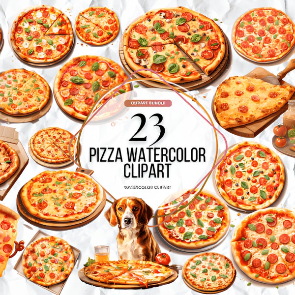 Watercolor Pizza ClipArt | Pizza Clipart | Watercolor Pizza PNG | Food Clipart | Pepperoni Pizza | Kawaii Clipart | Commercial License