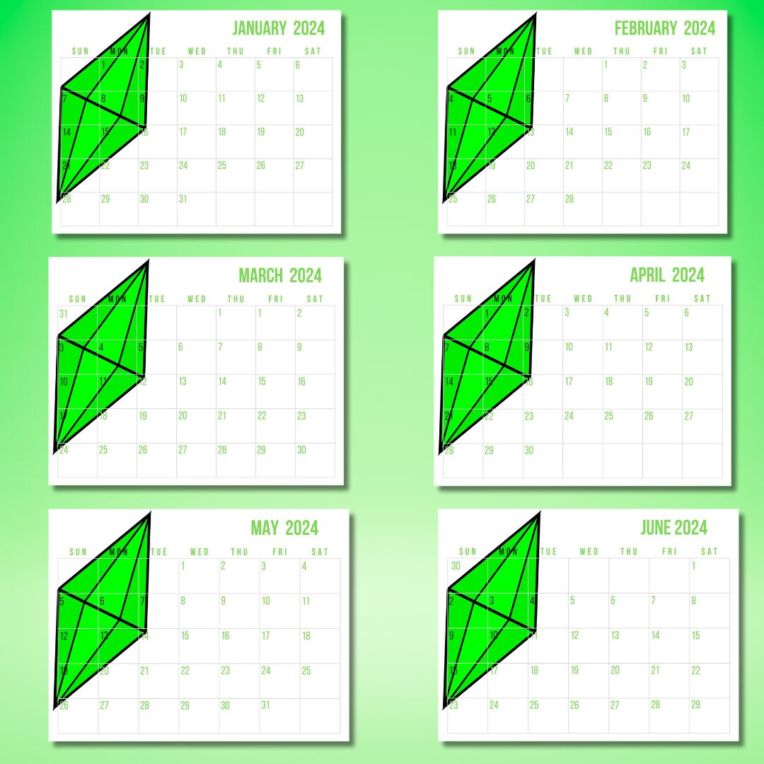 The Sims Printable Calendar 2024, Plumbob, Gaming, Game, Game Room