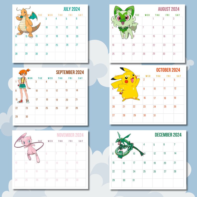 Pokemon Printable Calendar 2025, Gaming, Game, Game Room Decor, Gaming