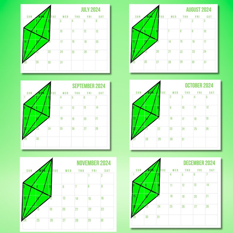 The Sims Printable Calendar 2024, Plumbob, Gaming, Game, Game Room