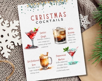 Christmas Cocktail Menu, Signature Drink Sign, Editable Christmas Bar Menu Template Holiday Cocktail Signs, Christmas Market Drink Menu Sign