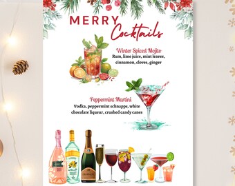 Christmas Cocktail Menu, Signature Drink Sign, Editable Christmas Bar Menu Template Holiday Cocktail Signs, Christmas Market Drink Menu Sign