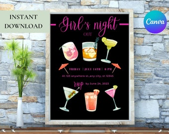 Girls Night Out uitnodiging sjabloon, Girls Night uitnodigen, Ladies Night Out uitnodigen, Girls Bar Crawl uitnodigen, bewerkbare uitnodiging, mobiele uitnodiging
