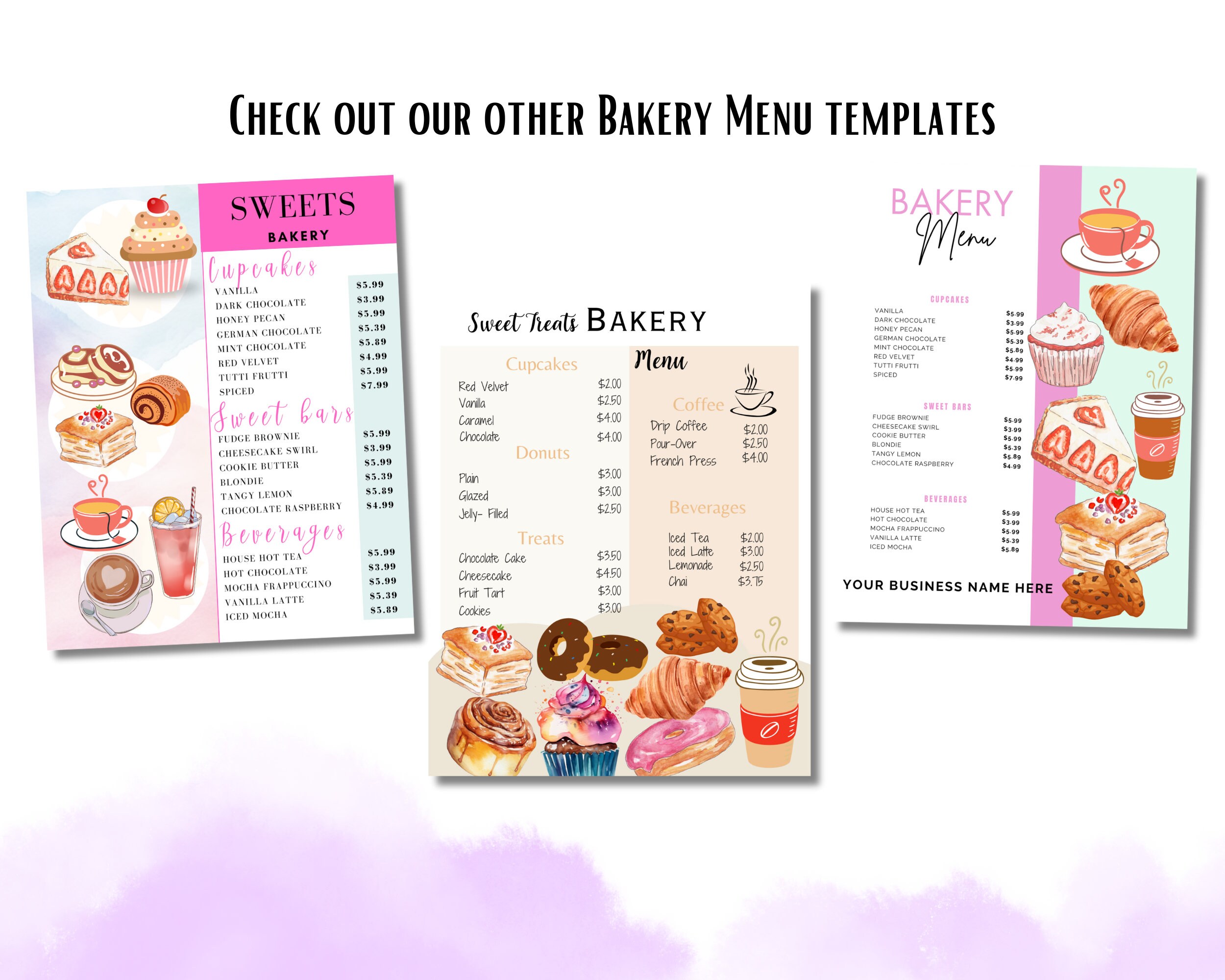 Editable Bakery Menu Bakery Menu Template, Dessert Menu Template, Sweet Treats Pricelist ...