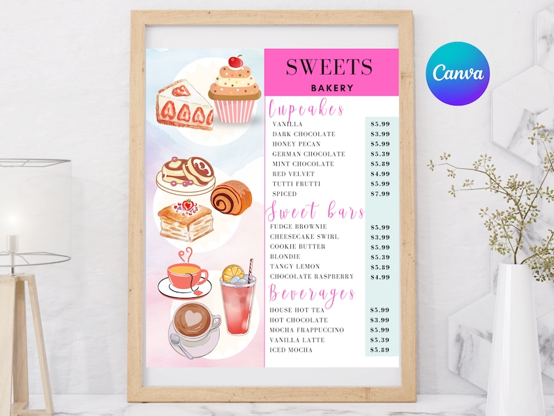 Bakery Menu Template, Dessert Menu Template, Sweet Treats Pricelist
