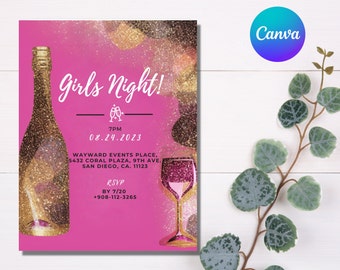 Girls Night Out uitnodiging, Girls Night uitnodigen digitaal, Ladies' Night uitnodiging, Girls Night In uitnodiging, Galentine's bewerkbare uitnodiging
