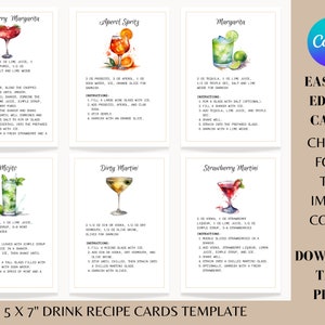 Modello di carte per ricette di bevande, carte per ricette di cocktail, carta di ricette stampabili, carte di ricette fai da te, elenco degli ingredienti delle bevande, modello Canva modificabile