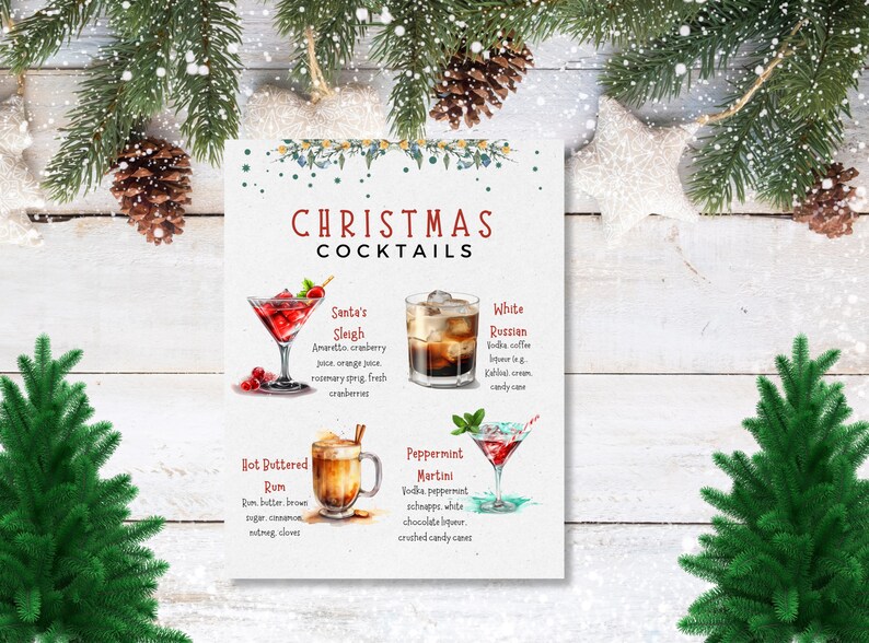 Christmas Cocktail Menu, Signature Drink Sign, Editable Christmas Bar ...
