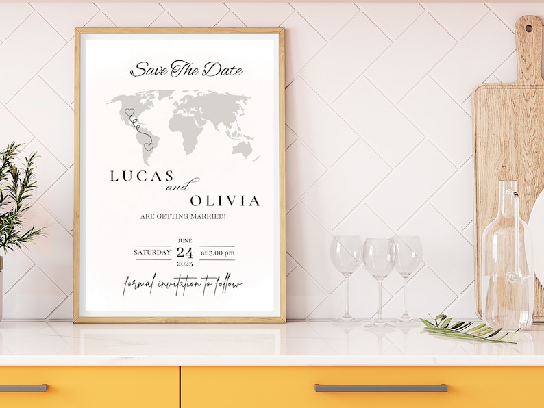 Electronic Love Map Save the Date Invitation Template, Minimal