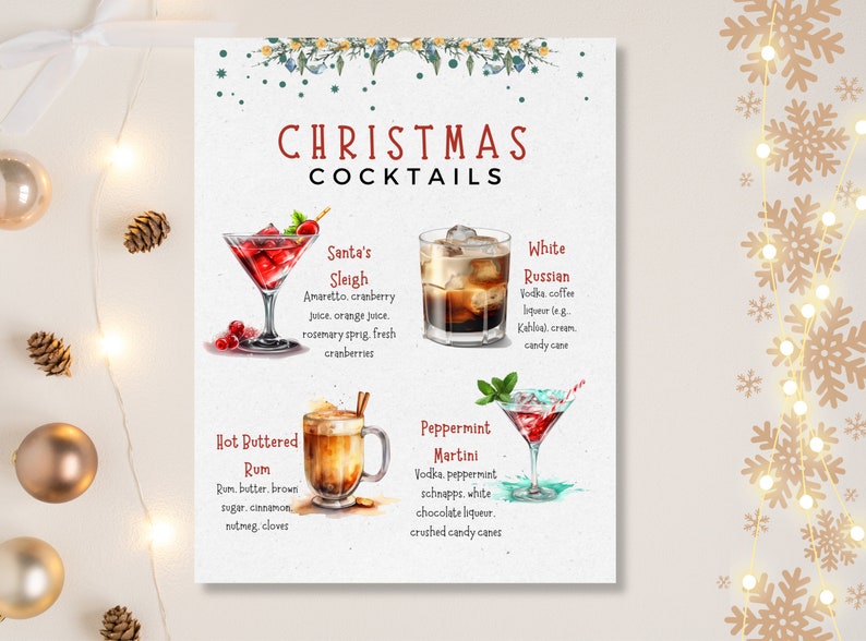 Christmas Cocktail Menu, Signature Drink Sign, Editable Christmas Bar ...