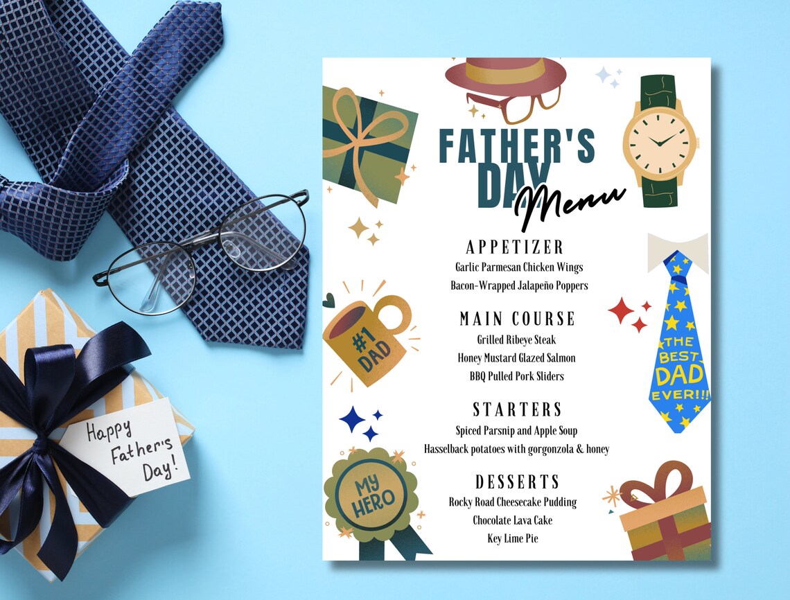 Father's Day Menu Template, BBQ Menu Template, Father's Day Grilling ...