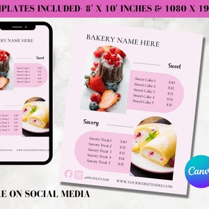 Bäckerei-Menü, Bäckerei Preisliste Vorlage, Bäckerei Flyer, Bäckerei-Menü, Bäckerei Business Template, Bearbeiten auf Canva, druckbare Bäckerei Preisliste