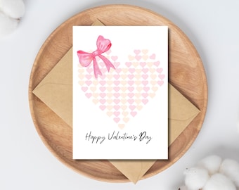 Watercolor Bow Valentine Gift Tag, Happy Birthday Pink Bow, Instant Download, Valentine Printable, Feminine Birthday Card, Anniversary Card