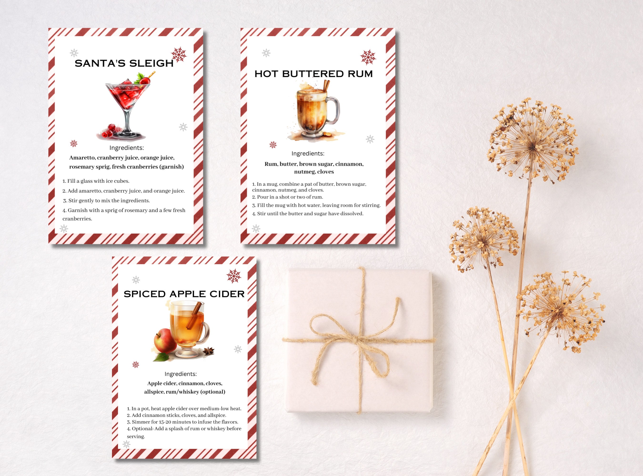 Christmas Drink Recipe Cards Template, Christmas Cocktail Recipe Card ...
