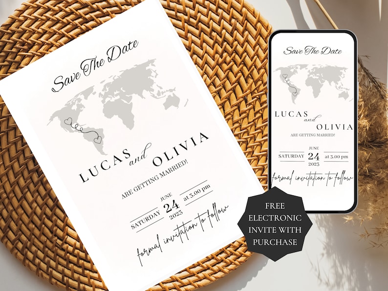 Electronic Love Map Save the Date Invitation Template, Minimal
