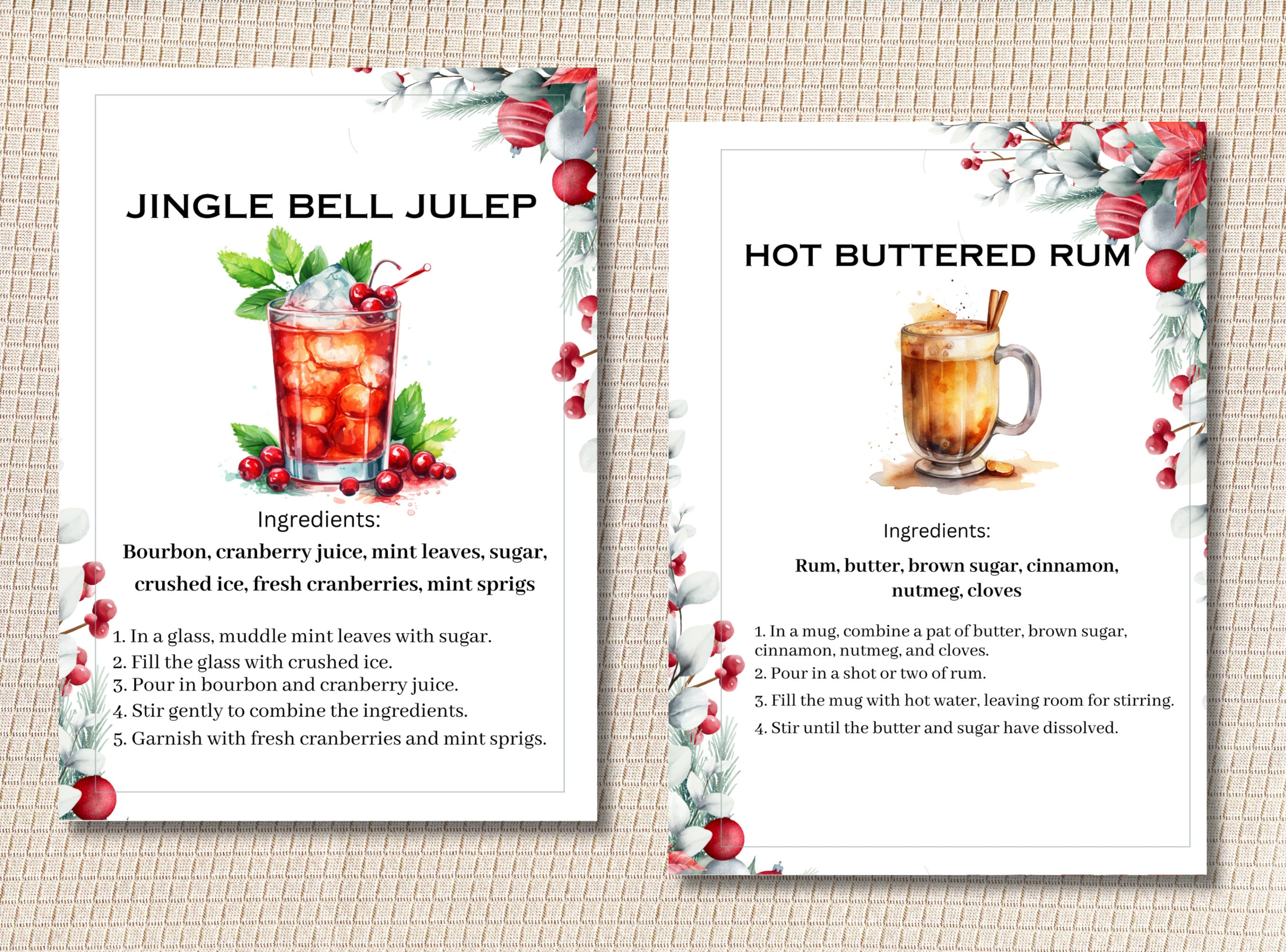 Christmas Drink Recipe Cards Template, Christmas Cocktail Recipe Cards ...