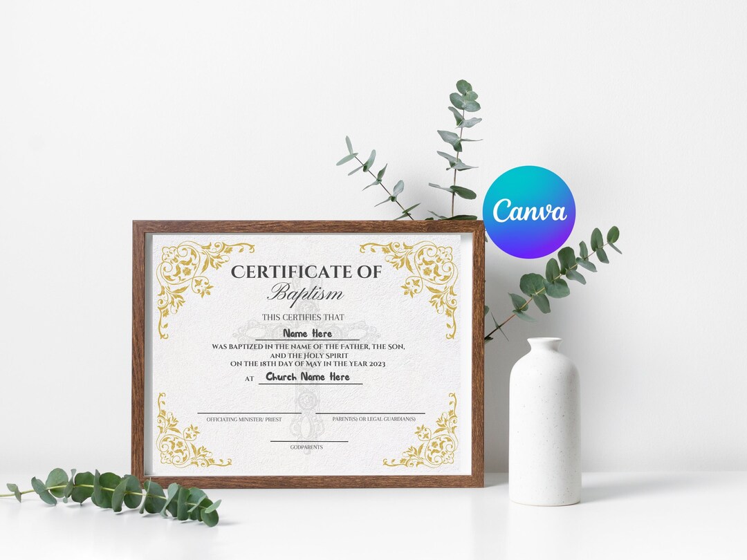 Editable Baptism Certificate, Christening Certificate, Baby Dedication