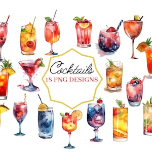 Clipart boisson, clipart cocktail, clipart menu bar, fête boisson clipart, clipart boisson pour enseigne de bar, cocktails aquarelle, boisson signature