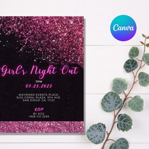 Pink & Black Neon Girls Night Out Invitation, Evite or Printable, Bachelorette Party, Girls Night In Invitation, Ladies Night Invitation