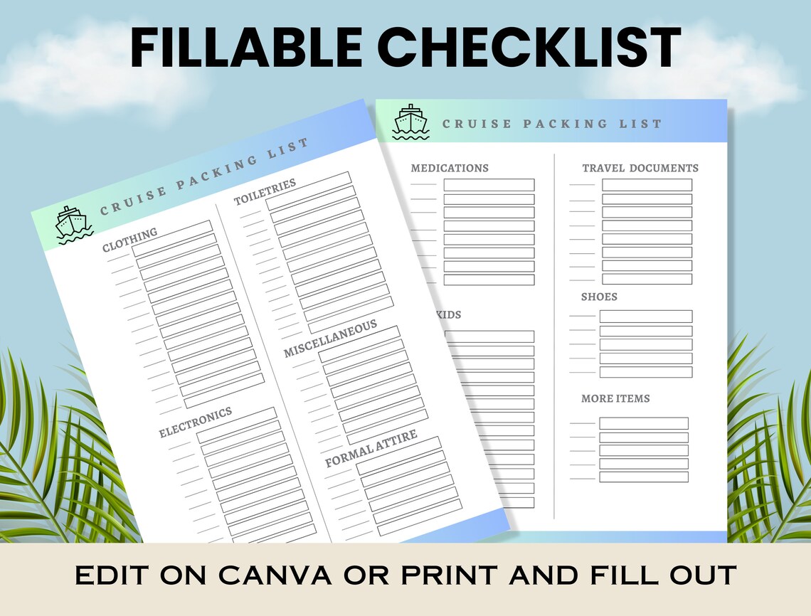 Caribbean Cruise Packing Checklist, Fillable/printable PDF, Cruise ...