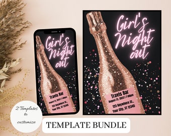 Uitnodiging meisjesavondje uit, Girls Night uitnodiging digitaal, Ladies' Night uitnodiging, Girls Night In-uitnodiging, elektronische uitnodigingssjabloon