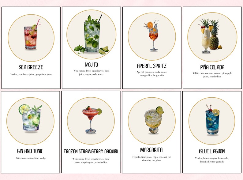 Drink Recipe Cards Template Cocktail Recipe Cards Printable Recipe