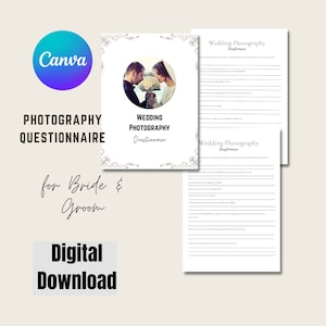 Wedding Photography Questionnaire Template, Editable Wedding Questionnaire, Wedding Client Questionnaire, Canva Template, Wedding Checklist