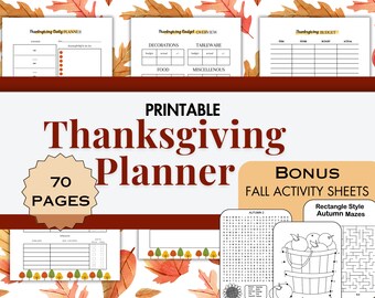 Thanksgiving Printable Planner, Holiday Planner, Thanksgiving Binder, Thanksgiving Dinner Planner, Thanksgiving List, Digital Menu Planner