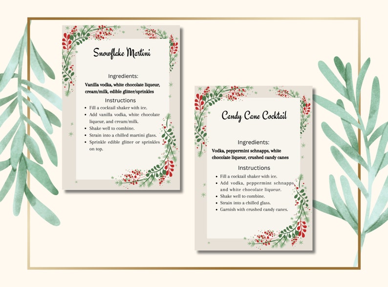 Christmas Drink Recipe Cards Template, Christmas Cocktail Recipe Cards ...