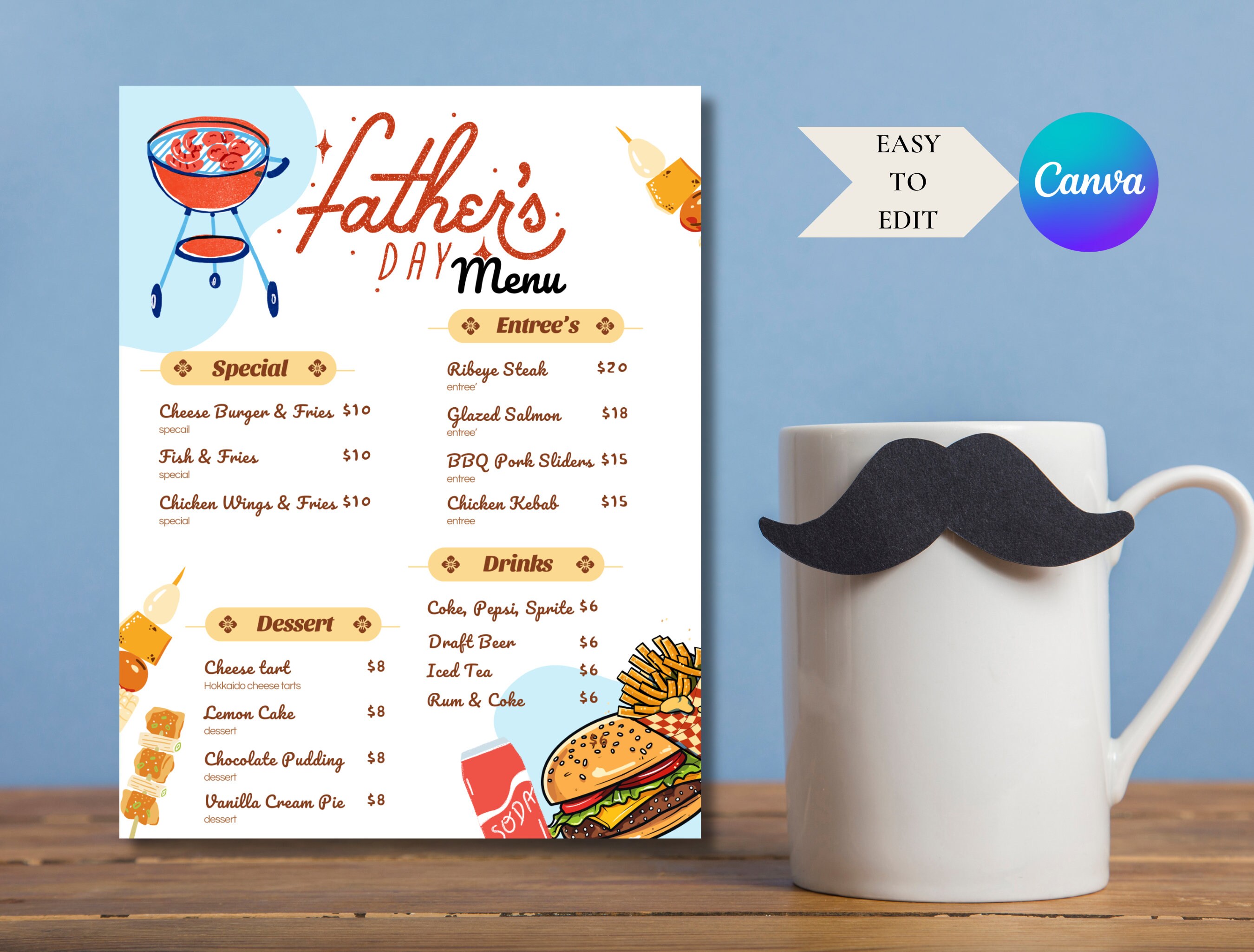 Father's Day Menu Template, BBQ Menu Template, Father's Day Grilling Father's Day Menu Template, BBQ Menu Template, Father's Day Grilling