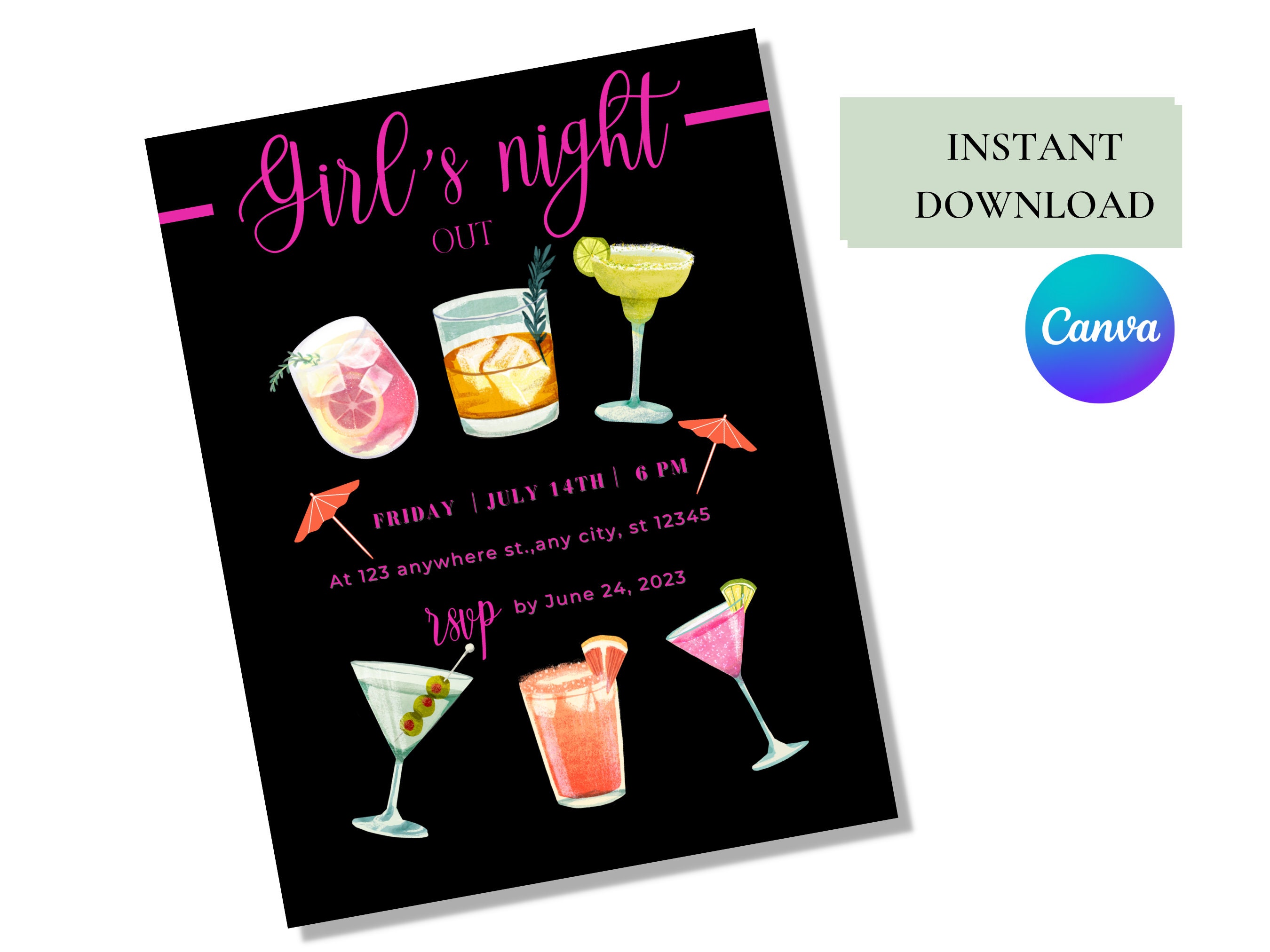 Girls Night Out Invitation Template, Girls Night Invite, Ladies Night ...