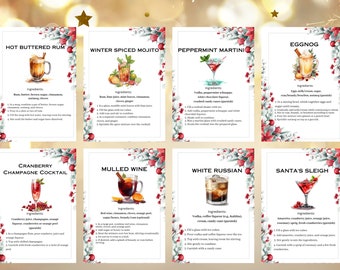 Christmas Drink Recipe Cards Template, Christmas Cocktail Recipe Cards Printable Recipe Card, DIY Recipe Cards Holiday Drink Ingredient List