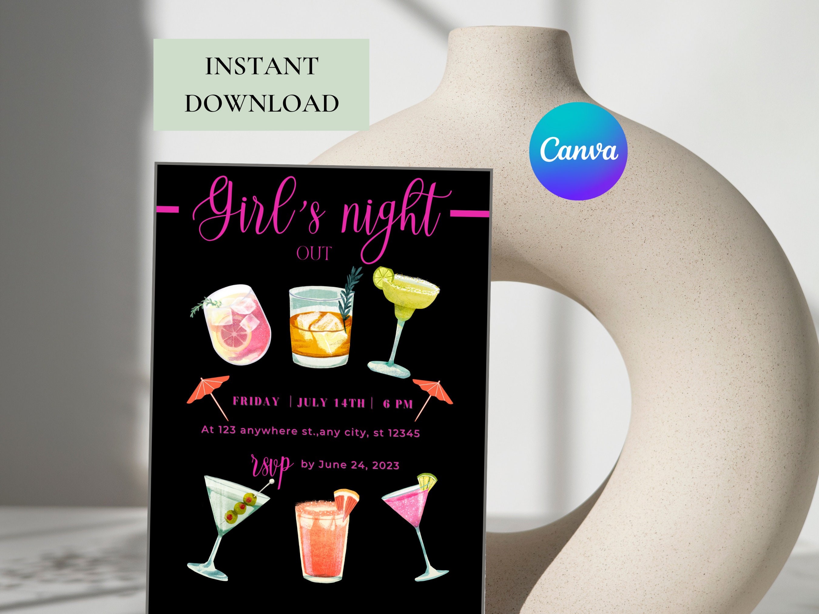Girls Night Out Invitation Template, Girls Night Invite, Ladies Night ...