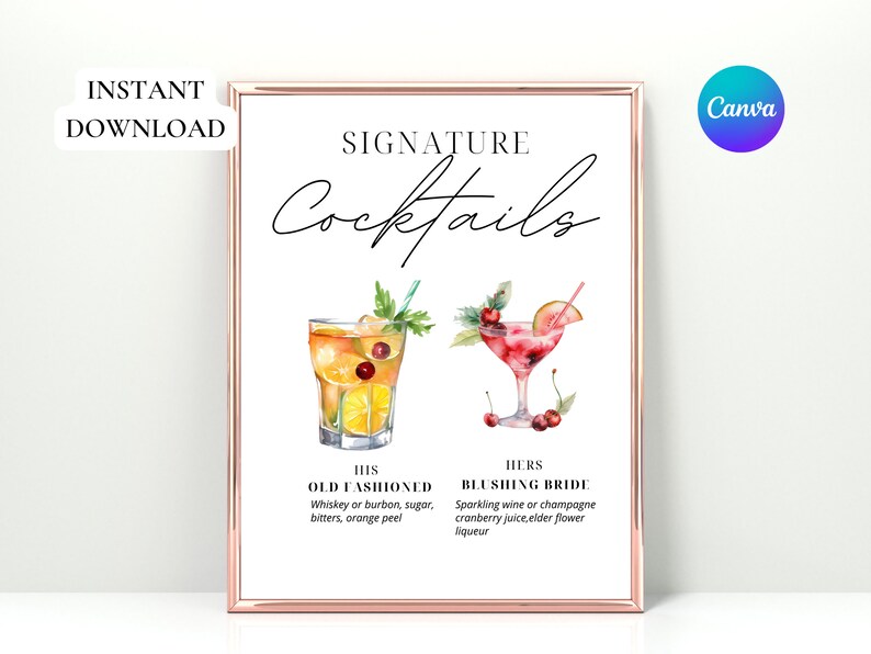 Signature Drink Sign, Bar Menu Template, Minimalist Printable Bar Menu ...