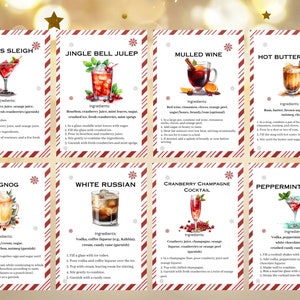 Sjabloon kerstdrankje receptkaarten, kerstcocktail Receptkaart, afdrukbare receptenkaart, DIY-receptkaarten voor feestdrankjes Ingrediëntenlijst