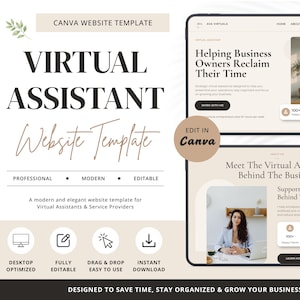 Virtual Assistant Website Template | Canva Website Template | Editable Freelancer Portfolio | Service Business Website | No Code