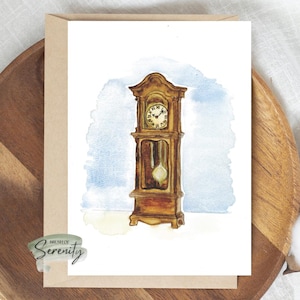 Orologio a pendolo vintage Stampa ad acquerello / Download digitale Arte murale e biglietto di auguri / Antico senza tempo / Tempo della morte