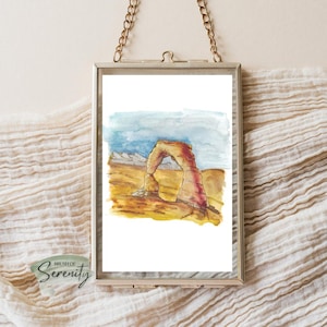 Fijne boog aquarelprint | Digitale download muurkunst en wenskaart | Sereen Moab-woestijnlandschapskunstwerk Woondecoraties en cadeaus |