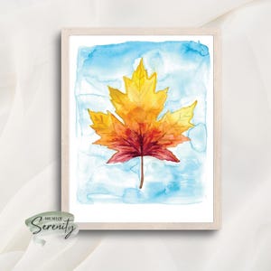 Impression aquarelle feuille d'automne | Art mural et carte de voeux à téléchargement numérique | Oeuvres d'art botaniques d'automne pour une décoration intérieure saisonnière ou des cadeaux
