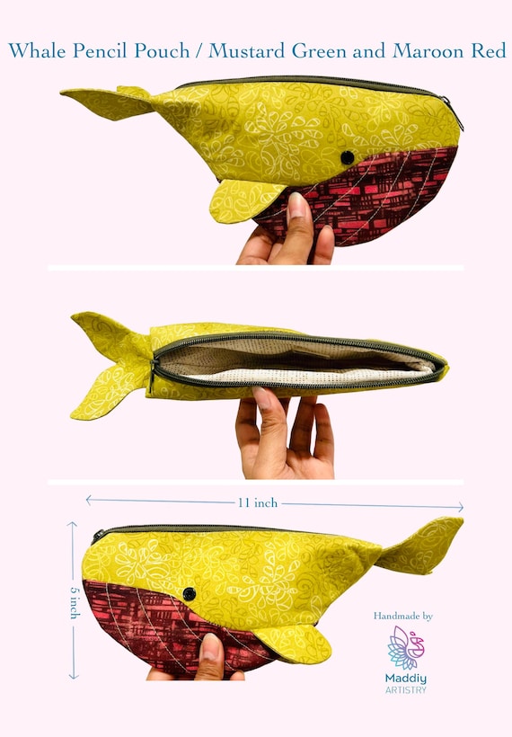 Handmade Whale Zipper Pouch: Cotton Pencil Case, Back to School