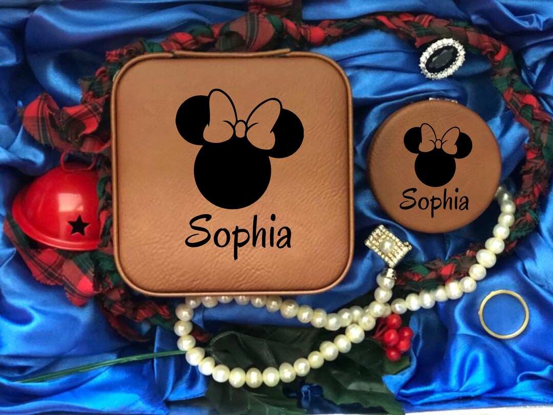 Custom Leather Jewelry Box and Leather Compact Mirror, Disney Inspired