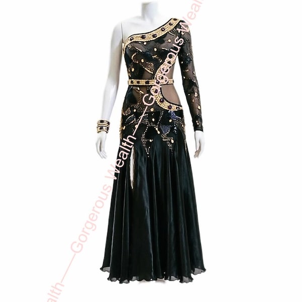 Vestido de baile de salón hecho a mano: Vals personalizado L, vestido estándar Foxtrot vestido liso