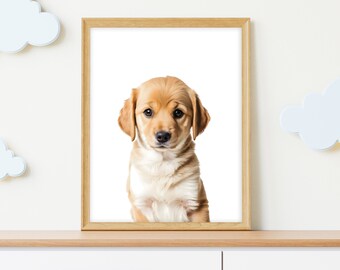 Baby Dog PRINTABLE art, Golden Retriever, Nursery wall art, baby animal art prints, nursery decor, nursery art, White BG, Digital Download