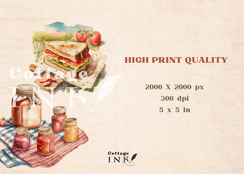 Cottagecore Picnic Clipart Bundle Watercolor Picnic Basket Etsy