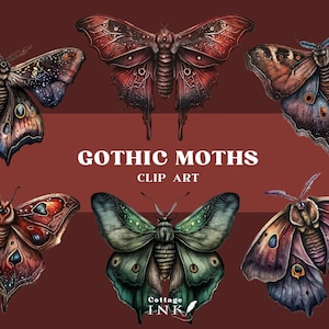 Aquarell Mystische Motte Clipart Bundle, Gothic Motte Schmetterling PNG, Dark Academia Clipart, Wiccan PNG, Okkulte heidnische Hexerei PNG Clipart