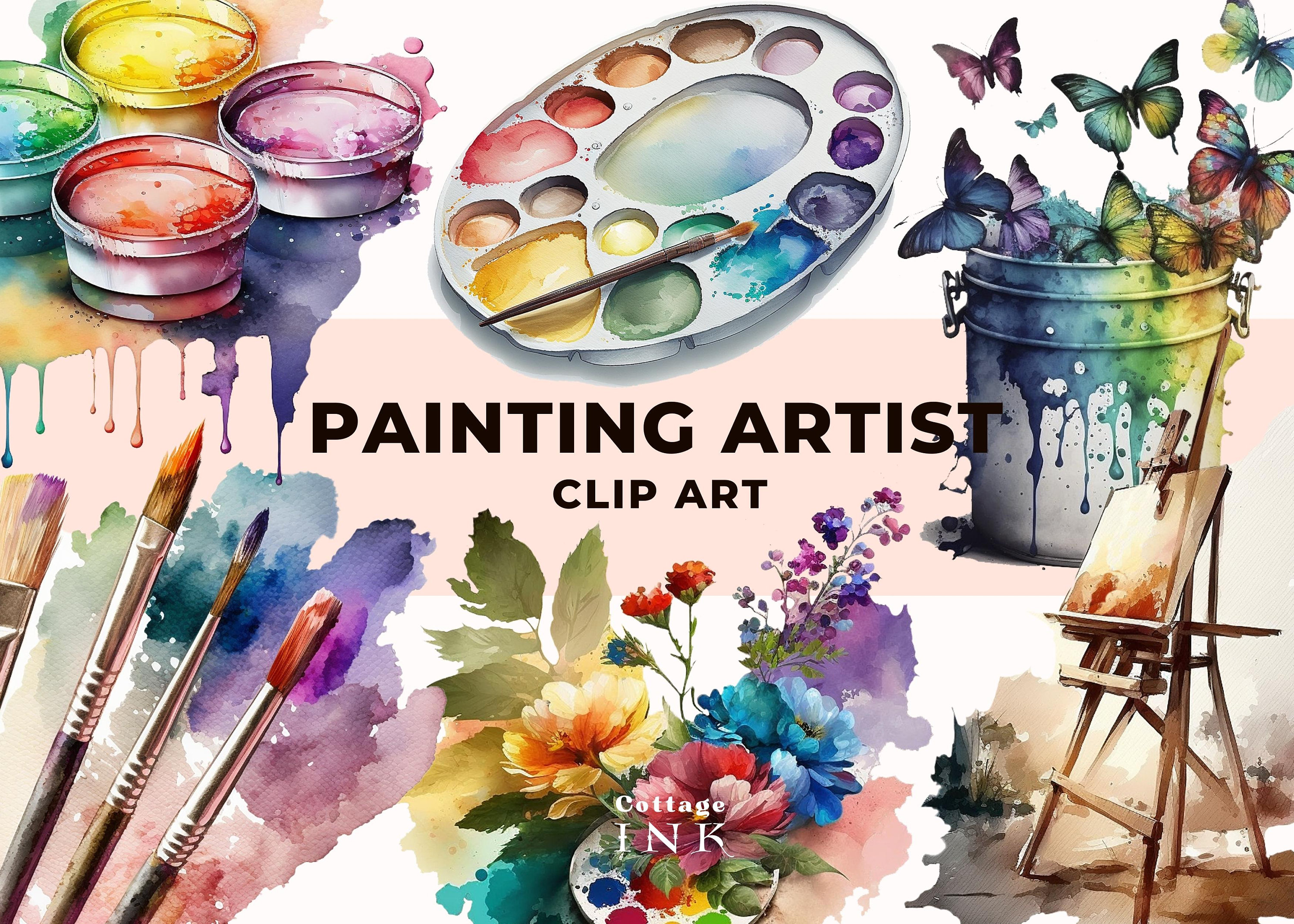 Watercolor Rainbow Painter Clipart, Artist Painting Tools ...
