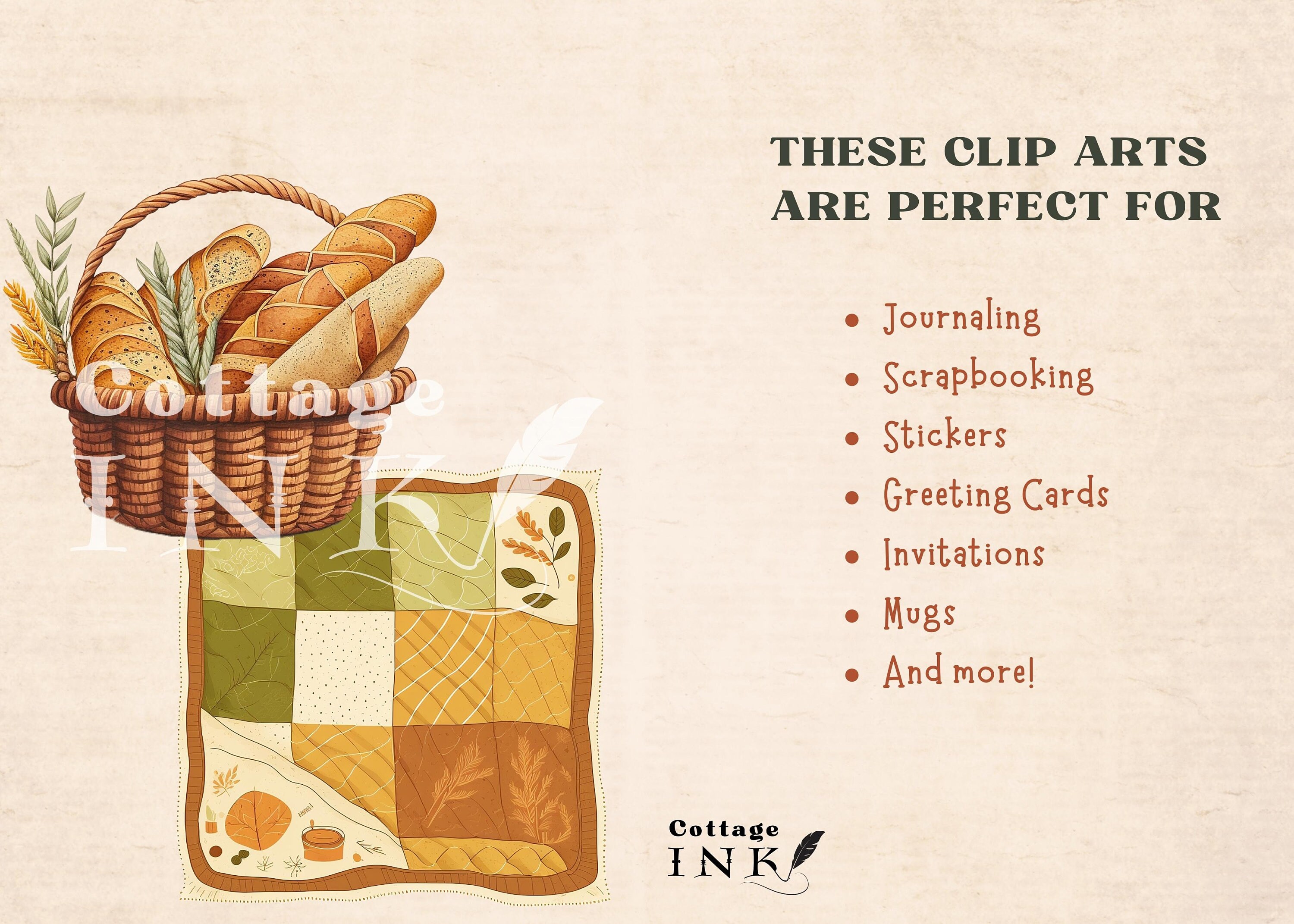 Cottagecore Picnic Clipart Bundle Watercolor Picnic Basket Etsy