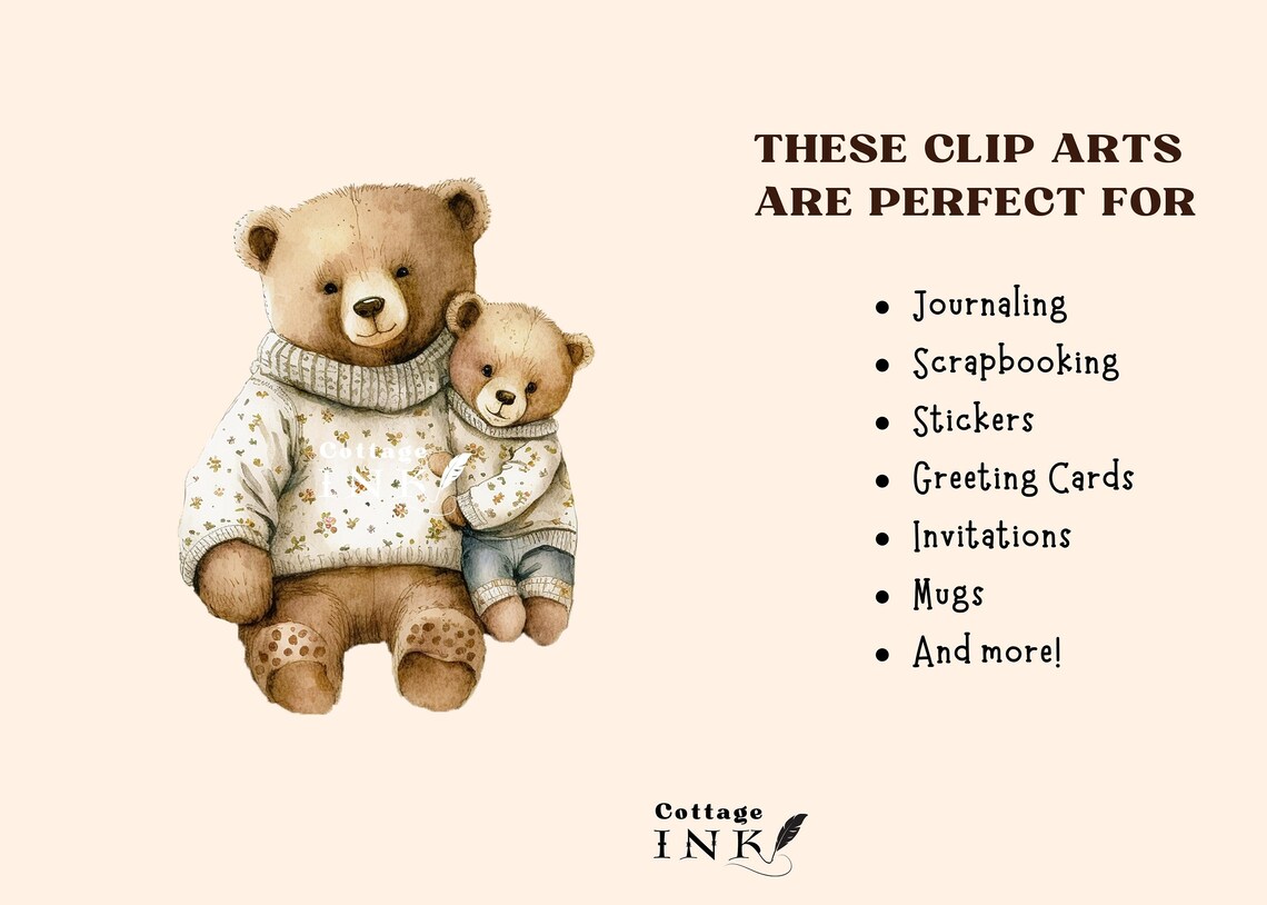 Watercolor Teddy Bears Clipart Bundle Cute Baby Bear Mama - Etsy